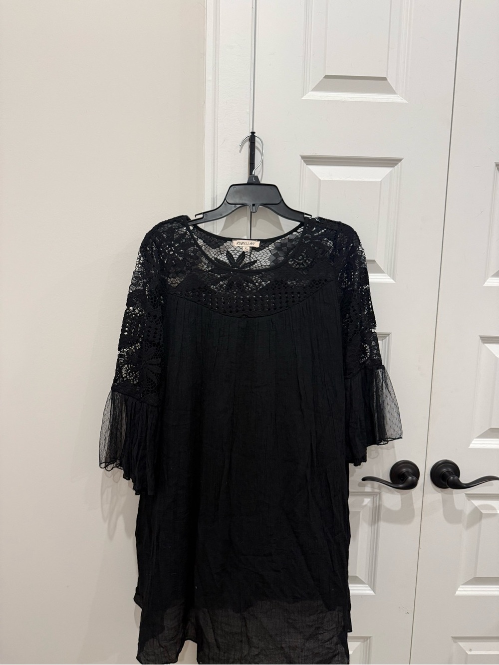 Rebellion Black Lace Yoke Long Sleeve Shift Dress